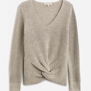 Les Serein Taupe Samantha Twist Front Long Sleeve Pullover Sweater